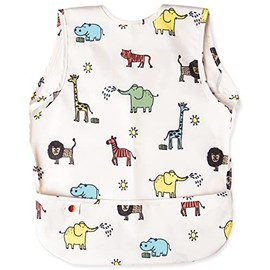 Baby Bib for Boys and Girls w/ Food Catcher Pocket - Waterproof, Wipe Clean, Machine Wash, Fast Drying Feeding Smock - Recycled Polyester - Animal Print Suitable for Babies to Toddlers