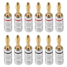 6 Pairs/12 Pcs Speaker Banana Plugs Audio Jack Connector ，24k Gold Dual Screw Lock Speaker Connector for Speaker Wire, Wall Plate, Home Theater, Audio/Video Receiver, Amplifiers and Sound Systems