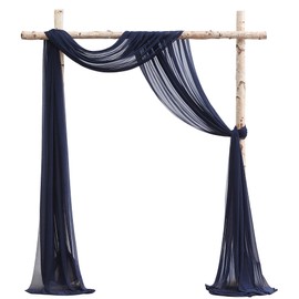 Floroom Wedding Arch Draping Fabric 2 Panels 20Ft Navy Blue Chiffon Fabric Drapes Arbor Drapery Wedding Ceremony Reception Swag Decorations