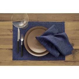 Solino Home Cloth Napkins Set of 4-100% Pure Linen Chambray Navy Dinner Napkins 20 x 20 Inch for Spring, 4th of July, Memorial Day, Father's Day, Summer - Athena, Handcrafted and Machine Washable