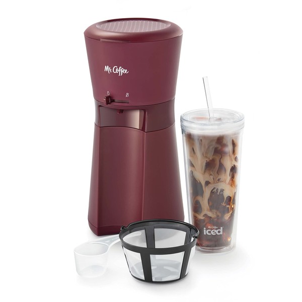 Mr. Coffee Iced Coffee Maker, Single Serve Machine with 22-Ounce Tumbler and Reusable Coffee Filter, Burgundy