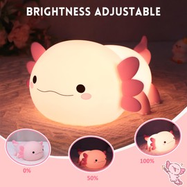 Okayera Cute Axolotl Night Light for Kids, Salamander Animal Silicone Nursery Lamp with Timer Dimmable, Portable USB Rechargeable Bedroom Feeding Bedside Decor Gifts for Girl Boy Birthday Christmas
