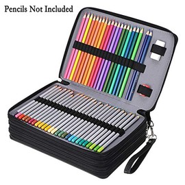 BTSKY Organizador de lápices de colores de 200 ranuras – Estuche de piel sintética de lujo con asa de extracción – Caja grande para lápices de colores lápices de acuarela, Black, moderno