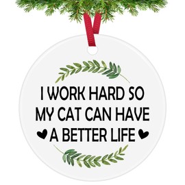 Cat Lovers Gifts Christmas Ornament Cat Mom Dad Gift for Women Men Funny Pet Owner Coworker Friends Colleague Ceramic Ornament Gifts Christmas Birthday Gifts for Cat Owners Christmas Tree Decoration