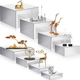 Geelin 8 Pack Acrylic Cube Risers Acrylic Boxes for Food Display Decorative Stands with Hollow Bottoms for Jewelry Food Buffet Risers Display Candy Table Decor, 8 Sizes (Silver)