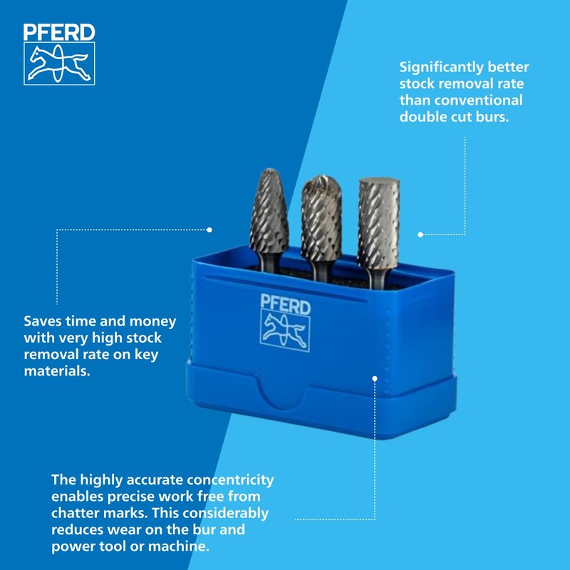 PFERD 3-Piece Carbide Bur Set, Omni Cut, 1/4" Shank, Tungsten