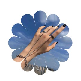 Andelaisi Punk Layered Finger Ring Bracelet Silver Wrist Bracelet Bracelet Vintage Tassel Chain Slave Bracelet Gothic Cuban Chain Bracelet Hand Chain Jewelry for Women