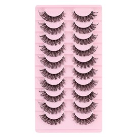 Poiuyoiu False Eyelashes 10 Pairs Russian Tape Eyelashes Natural Looking Eyelash Extension D-Curls Cat Eye Eyelashes 3D Effect Reusable Wispy False Eyelashes DIY at Home