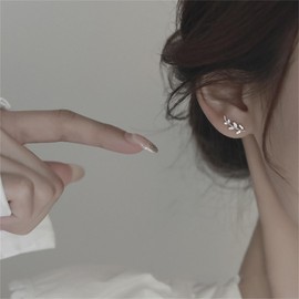 QLUYCKW Leaf Stud Earrings for Women Small Elegant Solid Sterling Silver with Crystal Olive Leaves Branch Crawler Cartilage Lightweight Earrings Fashion Holiday Prom Jewelry Gifts (Silver)