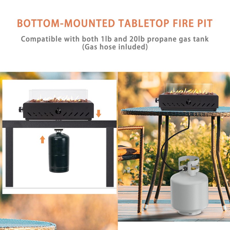 ONLYFIRE OUTDOOR LIVING 18" Tabletop Propane Gas Fire Pit Bottom-Mounted