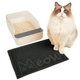 JanYoo Cat Litter Mat, 40 x 30 cm, PVC Waterproof Cat Mat, Cat Litter Tray with Non-Slip, Cat Litter Tray for Litter Catcher, Urine Waterproof (Black)