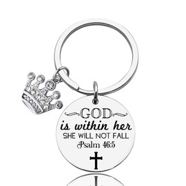 Christian Inspirational Gifts for Daughter Sister Religious Baptism Gifts for Girls Women Bible Verse Keyring Gift for Best Friend Encouragement Bible Gifts God Is within Her She Will Not Fall Keyring