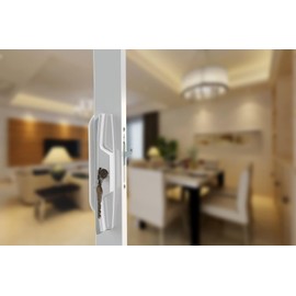 House Guard White Patio Door Handle Set with Cylinder Lock, Sliding Glass Door Replacement (3-15/16” Screw Hole Spacing)