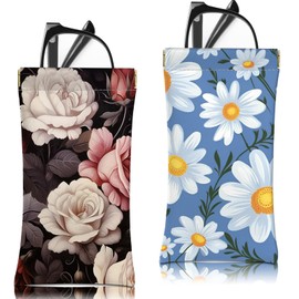Zewurtuw 2 PCS Glasses Sunglasses Eyeglass Case Pouch Soft PU Leather Cute Aesthetic with Cleaning Cloth for Unisex Women Girls Men-Flower