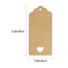 Set of 200 DIY Blank Kraft Paper Hang Tags with Heart Cutout - Ideal for Luggage, Wedding, Party Favor, Gift Cards - Size 3.5 x 1.6 inches
