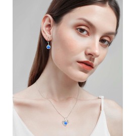 KristLand Moonlight Collection Forever Love S925 Silver Necklace Decorated Heart White Opal Pendant for Women Wife Daughter Gift, Sterling Silver