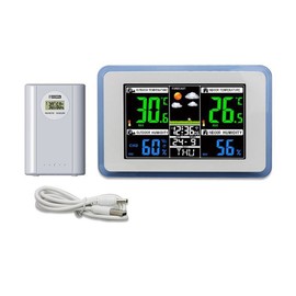 Multifunctional Wireless Home/Office Weather Station Color Digital Display Clock 433MHz Outdoor and Indoor Temperature Tester Hygrometer Weather Forecast Table Clock