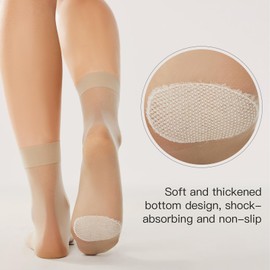 Yilanmy 12 Pairs Nylon Pop Socks for Women Ankle High, 20 Denier Reinforced Toes Sheer Silky Socks with Anti-Slip Cotton Sole Invisible Comfort Top Hosiery