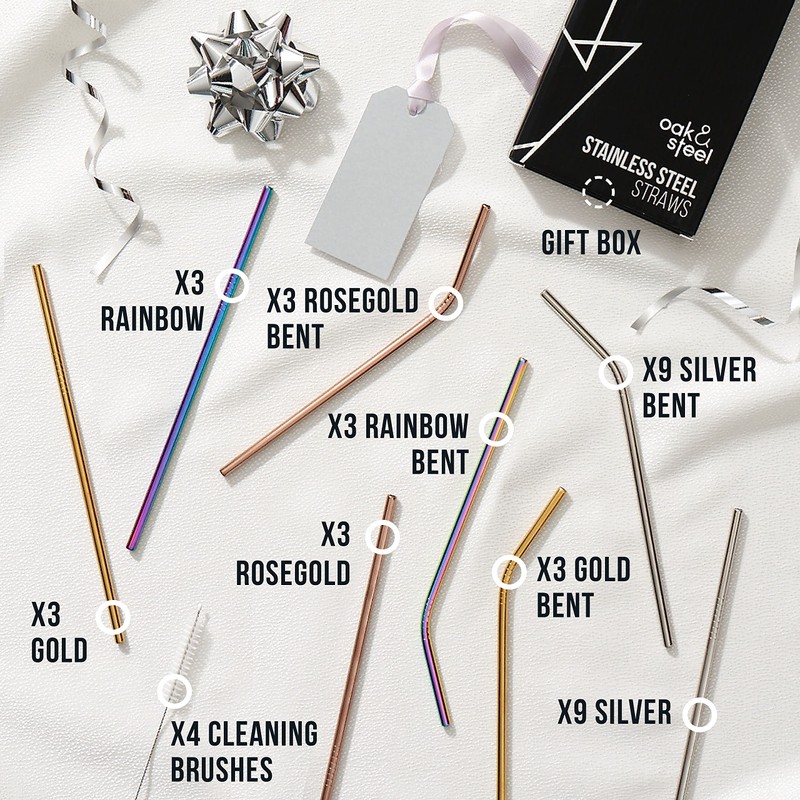 Oak & Steel - 72 Stainless Steel Straws & 4