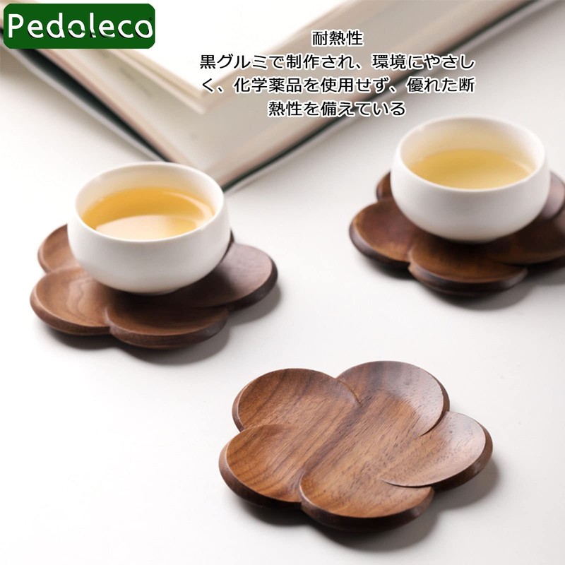 Pedoleco Wooden Coasters, Plum Blossom Shape, 3 Pieces, 3.7 x
