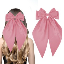 AYNKH 1 Pc Solid Big Bow Satin Hair Clip, Women's Big Bow Hair Clips, Bow French Hair Clips with Long Ribbon, for Women Girls, for Daily Dressing, Performance Ball, Date, Party