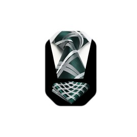 HISDERN Green Ties for Men Ties with Pocket Square Set Formal Casual Green White Plaid Necktie Dark Green Men’s Neckties Handkerchief for Wedding