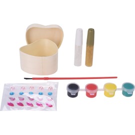 MIJOMA Wooden Craft Set Heart Box for Painting Yourself Including 4 x Painting Colours, Glitter Stones for Sticking, 2 x Glitter and Brush, DIY Craft Fun Gift Box Box