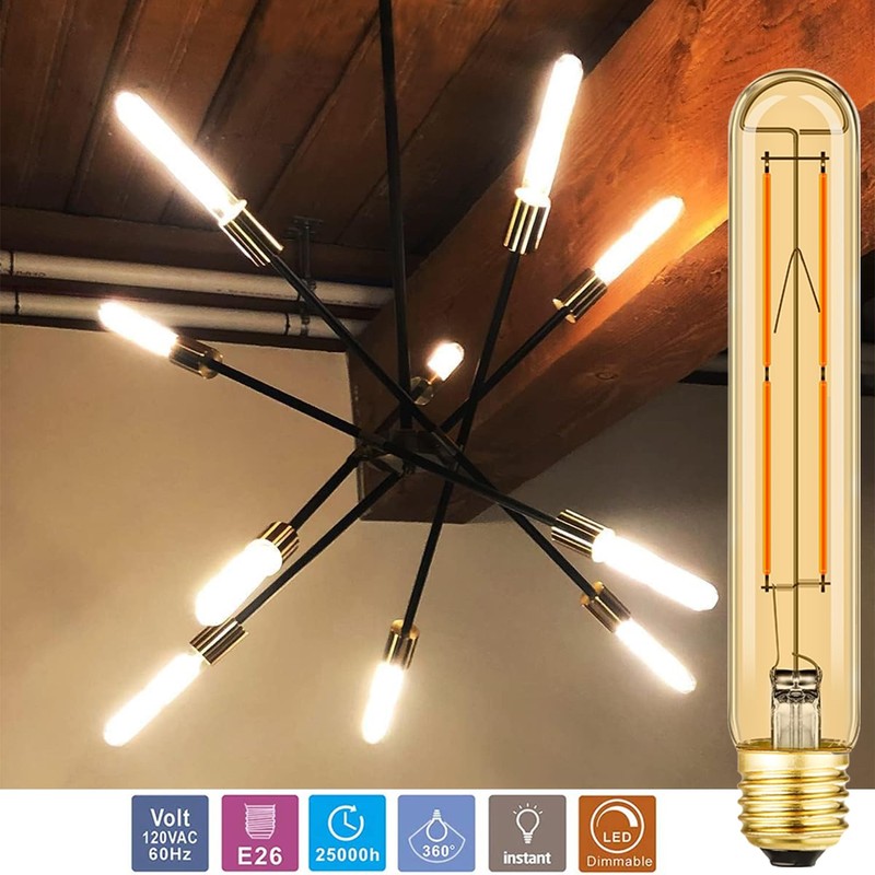 Leools Amber T10 LED Bulb 8W Equal E26 Edison Bulb