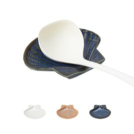 Pretty Jolly Ceramic Spoon Rest for Stove Top Shell Shape Large Kitchen Spoon Holder for Counter Blue Utensil Rest for Coffee Bar Home Decorative Cooking Spatula Rest 5.9in