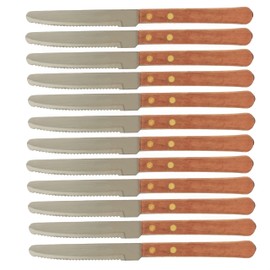 TrueCraftware- 4" Stainless Steel Round Tip Steak Knife with Wooden Handle Set of 12- Steak Knives Serrated Steak Knife Dinner Knives Meat Cutter Knife Set for Home Restaurants and Cafes