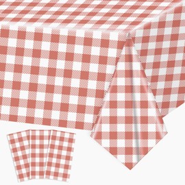 3 Pack Red and Pink Gingham Tablecloths, 54 X 108Inch Disposable Party Table Covers Scalloped Red and Pink Checkered Tablecloth