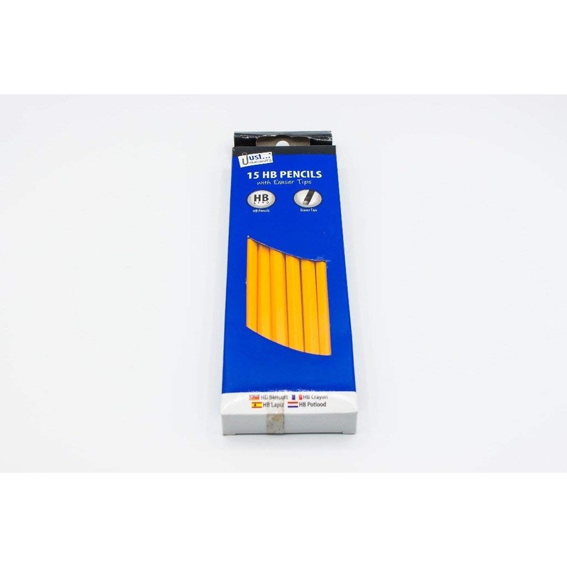 Just stationery 15 HB Pencils with Eraser Tops, 5631