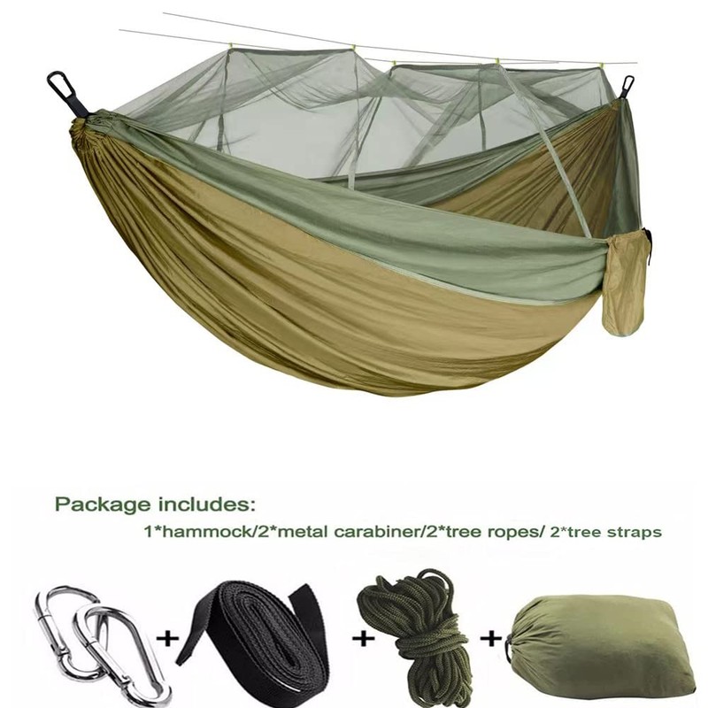 Army Green Camping Hammock with Net - Lightweight Portable Double