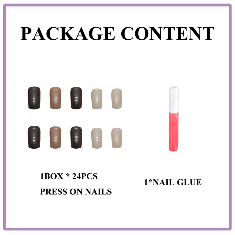 MERVF Medium Press on Nails Square Fake Nails Brown Squoval