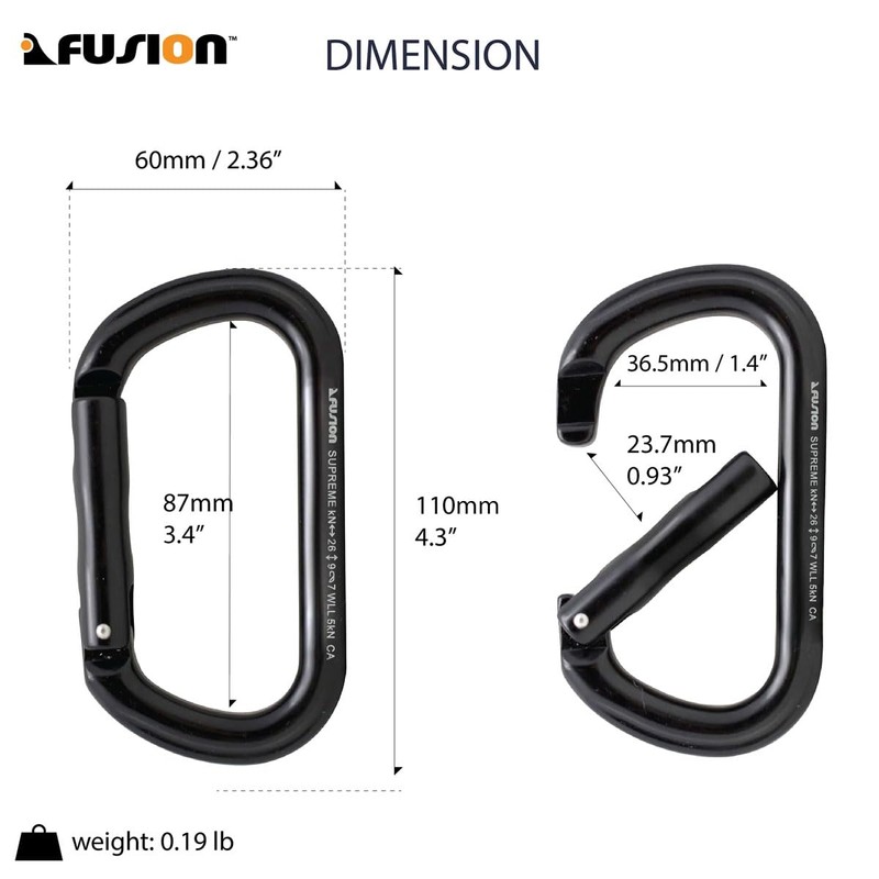 Straight Gate Carabiner - Black, Supreme Oval-Shaped (FP-9318-3-STK-BLK)