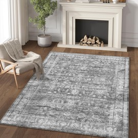 HOYAWU Rugs for Living Room, Washable 5x7 Area Rugs, Low Pile Soft Rugs for Bedroom, Non Slip Large Area Rug, Non Shedding Vintage Boho Rug for Dinning Room, Office, Nursery,Farmhouse