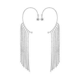 Sparkling Crystal Tassel Earrings Long Tassel Ear Cuff Dangle Chain Earrings Ear Crawler Earrings No piercing Earrings Dangle Ear Cuff Earrings Jewelry (Silver1)