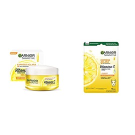 Garnier Skin Naturals Face Express aclara crema hidratante tono uniforme con fps 30  Mascarilla Facial en Tela Tono Uniforme con Vitamina C Express...