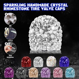 x xotic tech Valve Stem Caps, 4 Pack Sparkling Handmade Crystal Rhinestone Tire Valve Caps Chrome, Attractive Dustproof Bling Car Accessories, Universal for Cars, Trucks and Motorcycles (White)