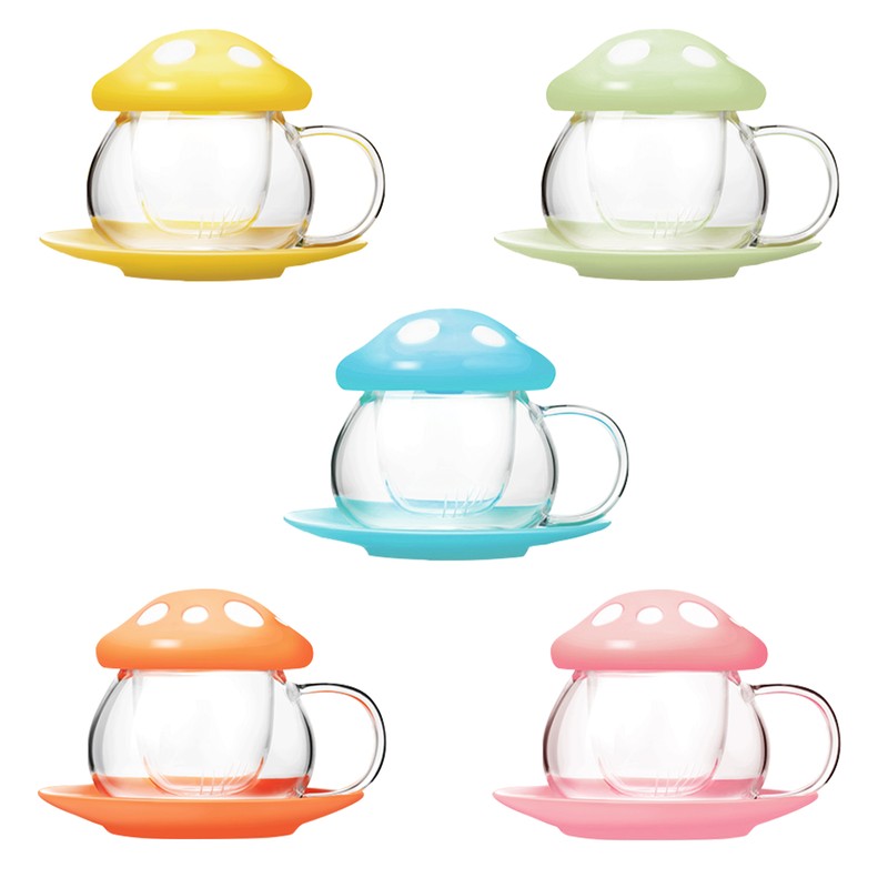 Cute Mushroom Shaped Teacup Ceramic Glass Filter Tea Cup Set