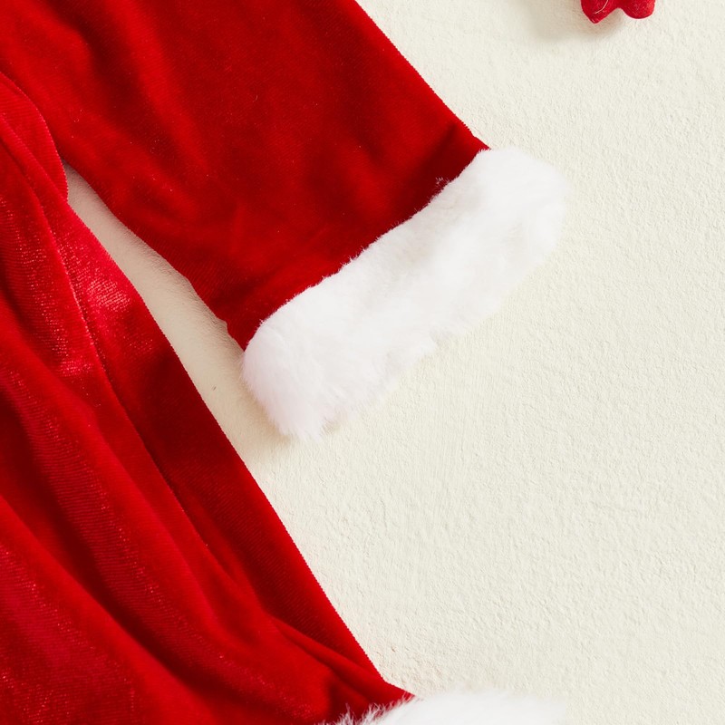 Baby Girl Christmas Outfits Santa Dress Long Sleeve Velvet Romper