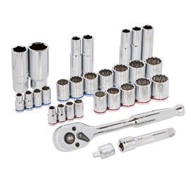 Kobalt 573349 30-Piece 1/4 and 3/8-Inch Drive Mechanic's Tool Set with Hard Case, Inch/Metric