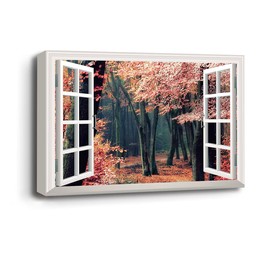 Renditions Gallery Nature Wall Art Fake Window View Prints for Home Autumn Season Forest Trail Hanging Artwork for Bedroom Living Room Office Wall Decor - 12"X18" LT03