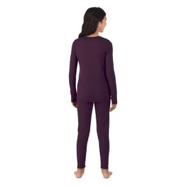 Cuddl Duds Girls Fleece-Lined Thermal Underwear 2-Piece Set - Kids Long Sleeve Top and Leggings Long Johns - UV Protection 50+ Boysenberry Purple - Medium