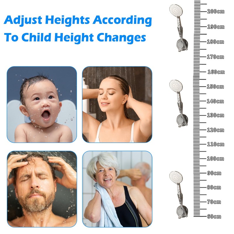 Shower Head Holder, 360° Rotatable & Adjustable Angle, Sideways &