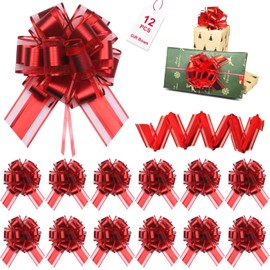 NEWMIAO NEWMIAO 12Pcs Red Gift Wrapping Bows for Presents, Large Gift Wrap Ribbon Pull Bows for Baskets, Christmas Tree, Gift Ribbon Bows for Christmas Valentine's Day, Wedding Decoration Accessories (Red)