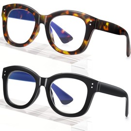 EYEGUARD 2 Pack Oversized Reading Glasses for Women Blue Light Blocking Eyeglasses Fashion Spring Hinge Readers