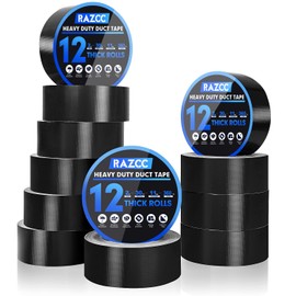 RAZCC Duct Tape, 12 Rolls Black Duct Tape,Heavy Duty, Flexible, No Residue, All-Weather and Tear by Hand, 30 Yard x 2 Inch Per Roll - Bulk Value for Indoor & Outdoor Repairs, Industrial Use