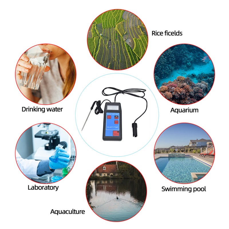 Portable Salinity TEMP Meter Multifunction Water Quality Analyzer for Aquarium