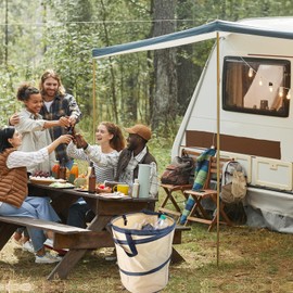 OOXYG RV Car Trash Can Collapsible, Foldable Camping Trash Can for Inside/Outside, 24 Gallons Pop-up Car Garbage Can, Hanging Trash Bag with Metal Hook for Gardening, Camping and Home Storage